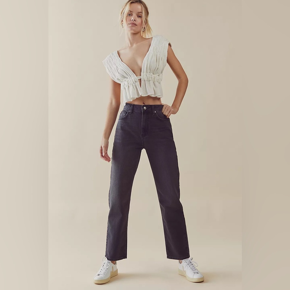 Free People Pacifica High Rise Slim Straight Jeans Black